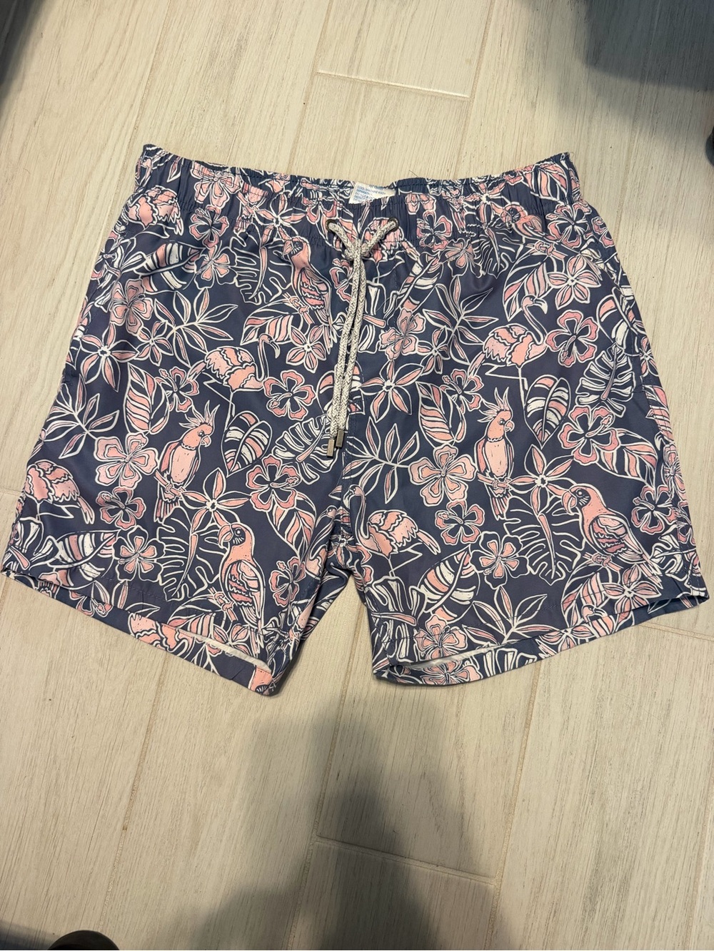 surf style Navy and Pink Tropical Swim Trunks